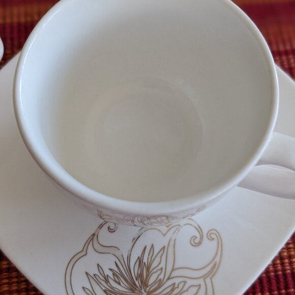 HI LUXE Vintage Porcelain 2 Cup Saucer Sets Signature Collection Japan Gold Acce - Picture 3 of 7